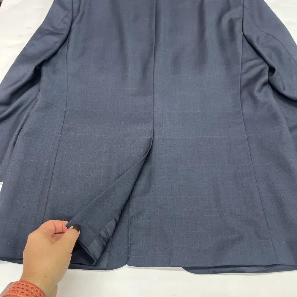 VTG Chaps Ralph Lauren Wool Cashmere Blazer Jacket Mens 43R Navy Blue Windowpane